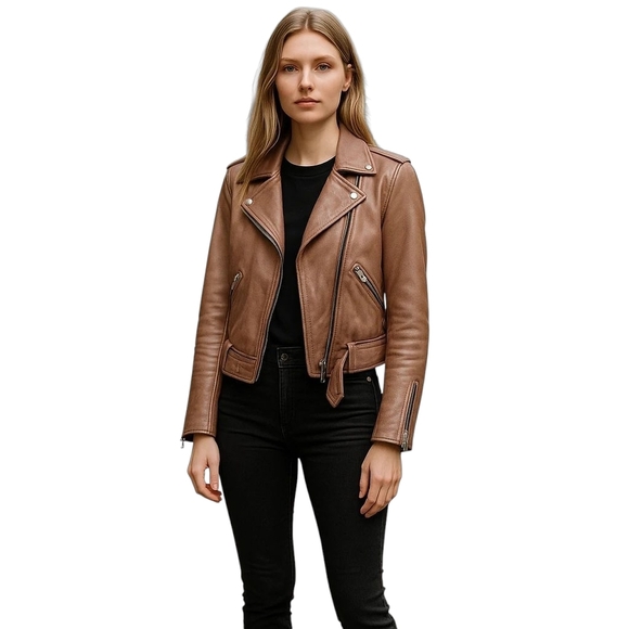 All Saints Wyatt Zip Biker Blush Pink 100% Lamb Leather Buttery Jacket 0 NWT - Picture 1 of 9